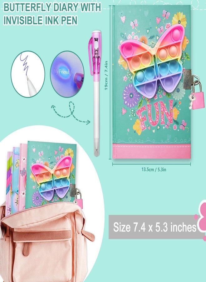 GINMLYDA Pop Girls Diary with Lock and Invisible Ink Double-end Pen, 7.5x5.4 Inch 160 Lined Page Fidget Butterfly Girl Journal for Kids Secret Notebook Pen Set Birthday Gifts for Girls 5 6 7 8 9 10 Years Old - Image 2